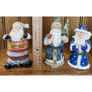 3 Hinged Trinket Box Christmas Santa Figurine Miniature PHB Keepsake Gift LOT B